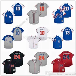 영화 Mitchell과 Ness Baseball Jersey Vintage 10 Chipper Jones Jersey 13 Ronald Acuna Jr. 24 Deion Sanders 스티치 통기성 스포츠 판매