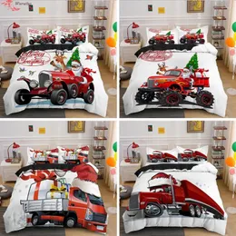 Постилочные наборы рождественские грузовики с печеночной крышкой для одиночного короля размера 2/3pcs Cover с набором подарочных автомобилей Pillowcase Kids Year Year