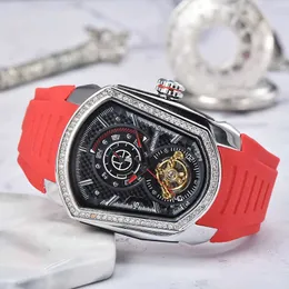 Wristwatches New Model for Same Device Tourbillon Wheel Mechanical Watch Men Waterproof Rubber Watches Diamond Tonneau