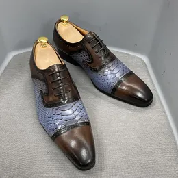 Daniel Wafer echtes Kuh Leder Herren Kleiderschuhe handgefertigt Schnürung Oxford Snake Print Spected Cap Toe Party formelle Schuhe für m