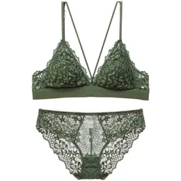 حمالات صدرية تضع حمالات السعة المرنة Bralette مرنة وملابس داخلية اللباس اللاسلكي اللاسلكي Dentelle Women Lingerie Lingerie Green Brassiere T220907