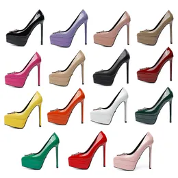 العلامة التجارية الفاخرة Steel Tube Super High Heel Women's Shoes منصات 14 سم مدببة بأصابع إصبع القدم من الجلد المثير لأحذية الزفاف