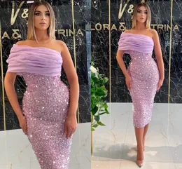 Wspaniałe cekiny Krótka sukienka Prom Formal 2023 jedno ramię długość herbaty długość koralików wieczorowe suknie wieczorowe vestidos gala arabska dubai szaty de soiree