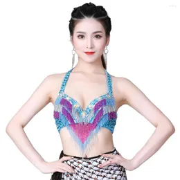 Abbigliamento scenico Costumi di performance di danza del ventre Reggiseno di danza del ventre Top orientali con paillettes fatti a mano Halter