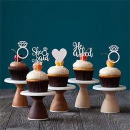 Party Decoration He Asked She Said Yes Cupcake Toppers Diamond Ring Heart Cake Picks for Wedding Engagement Party Decorations RRE15350