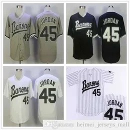 Atacado Michael Jodan #45 Birmingham Barons Baseball Jerseys Black White Grey Stitched Movie Michael Birmingham Barons Retro Baseball