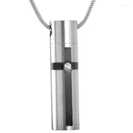 Pendant Necklaces IJD9160 Wholesale&Retail Slender Cross Cylinder Stainless Steel Cremation Jewelry Hold Ash Keepsake Memorial Urn For