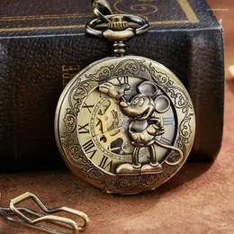 Pocket Watches Unique Steampunk Skeleton Cartoon Mouse Mehanical Watch FOB Chain Hand Wind Mechanical Mens Womens With