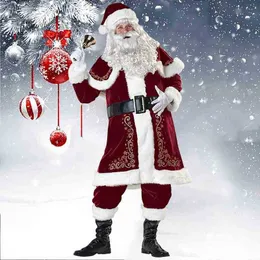 Scene Wear 8pc Christmas Santa Claus Come Cosplay Santa Claus kläder Fancy Dress Christmas Men 7pcs/Lot kommer för vuxna T220901