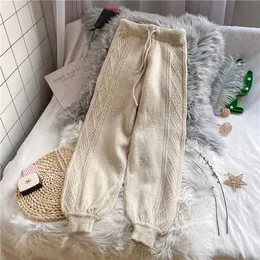 Women's Pants Capris 2021 Women's Wide Leg PantsAutumn Knitted Harem Pants Tied Feet Long Woolen Underwear Trousers Loose High Waist Slimming T221024