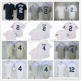 Movie Mitchell and Ness Baseball Jersey Vintage 2 Derek Jeter Jersey 4 Lou Gehrig 12 Chase Headley Stitched Breathable Sport Sale High