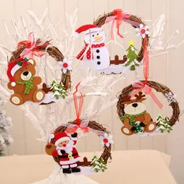 Christmas Decorations Mini Wooden Rattan Garland Wall Door Hanging Wreath Tree Decoration Ornaments Pendants