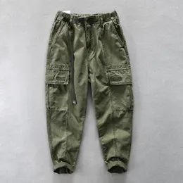 Calça masculina Autumn Cargo Green Cargo Pant para homens Baggy Joggers Fashion Streetwear Casual Casual Cintura elástica Algodão puro