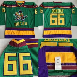 #66 Gordon Bombay Jersey 1996-06 Mighty Movie Jersey 남자 100% 스티치 자수 아이스 하키 유니폼 그린 S-3XL