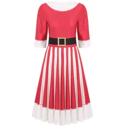 Scene Wear Women Christmas Come Casual Fleared Midi Dresses Round Neck Half Hidees 3D Printed Striped Pattern Xmas Theme Party Dress T220901