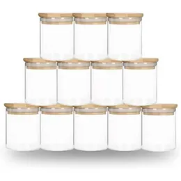 DIY Sublimation 6oz Tumbler Glass Can With Bamboo Lid Candle Jar Food Storage Container Clear Frosted Home Kitchen Supplies Portable wly935