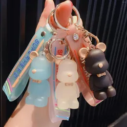 Keychains Fashion Bow Tie Bear Leather Lanyard Animal Key Chain Boy/Girlfriend Bag Charms Keyring Couples Pendant Jewelry