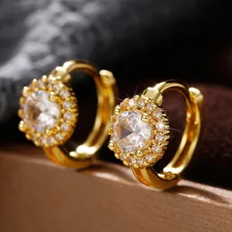 Neue bezaubernde Mädchen-Frauen-Ohrringe, Schmuck, 18 Karat Gelb-Weiß-Gold vergoldet, Bling CZ-Creolen, schönes Geschenk für Freunde