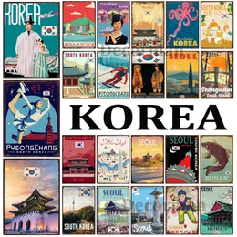 Korea Południowa Travel Seul Miasto Metal Metal Tablie Retro Pyeongchang Plakaty malowanie wystroju baru Woo