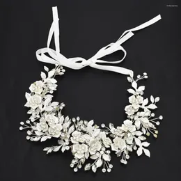 Fermagli per capelli Shinny Crystal Bridal Wedding Head Piece Copricapo da sposa Fasce di perle Corone Nastro Accessori per gioielli per feste di fiori