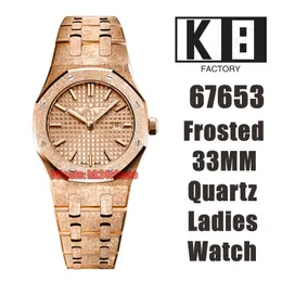 K8F Watches 33mm 67653 Frosted Quartz Womens Watch Rose Gold Dial Pink Gold Bracelet Ladies Wristwatches