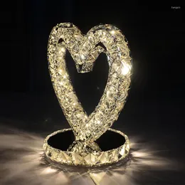 Настольные лампы творческий сердечный прикроватный шкаф лампа свадебная комната романтическое хрустальное легкое кофе