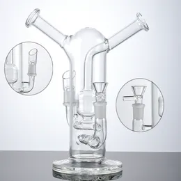 Toptan Clear Splashguard Hookahs Çift Bong Sline Perc Sigara Aksesuarları Sepet Boyun Hem bitki hem de konsantre WP2285