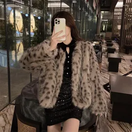 Women's Fur 2022 Leopard Print Plush Faux Coat Female Winter Young Snow Overcoat Spot Imitation Short Jackets