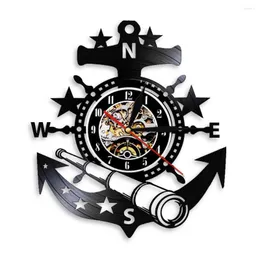 Wall Clocks Anchor Record Clock Vintage Sea Marine Art Ocean Watch Poster Non-Ticking Time Navigator Gift