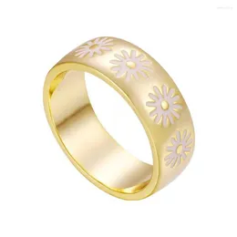 Cluster Rings Ins Vintage Flower Daisy Fidget Ring Creative Design Letter BE NICE For Women Girls Fashion Jewelry Gift