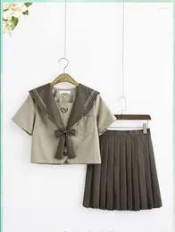衣料品セット日本の正統派ソフトガールJKユニフォームスカートミルクティーブラウンカントは、学生のために2つのセーラースーツを変えましたN1