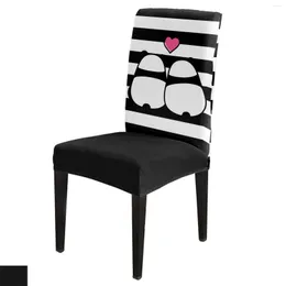 Chair Covers Black And White Stripes Panda Lover Cover Dining Spandex Stretch Seat Home Office Decoration Desk Case Set