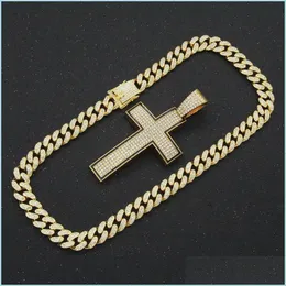 Pendant Necklaces Hip Hop Iced Out Cuban Chains Bling Diamond Sliver Cross Mens Necklace Miami Big Gold Chain Charm Jewelry For Men D Dhfdp
