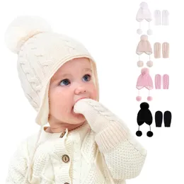 2 PCS Beanie Pure Color Baby Kids Girls Winter Winter Warm Knit Hat Cut