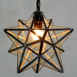 Pendant Lamps Vintage Geometric Chandelier Wrought Iron Pentagram Light Glass Crystals For Chandeliers Metal Lamp Living Room Home Decor