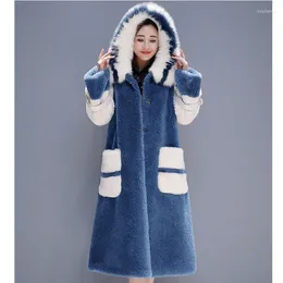 Women's Wool Women's & Blends 2022 Female Elegant Plus Size Long Outerwear Woolen Coat Women Thicken Fur Collar Hooded Lambswool