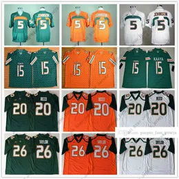 American College Football Wear NCAA Miami Hurricanes Football Jersey 5 Andre Johnson 15 Brad Kaaya 20 Ed Reed 26 Sean Taylor Jersey Size S--XXL0101