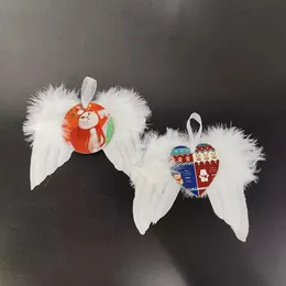 Christmas Sublimation Feather Angel Decor Pendants Blank White Wing Melamine MDF Heat Transfer Printing Xmas Tree Ornaments Decorations DIY Custom Gifts New MC B5