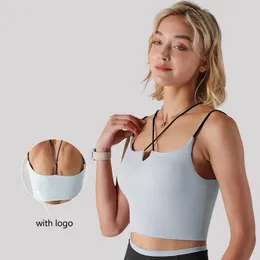 Yoga Outfit With Logo Ladies Sexy Small V Thin Strap Back Cutout Lingerie Shockproof Push Up Sports Bra Chest Pad Fitness Camisole