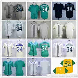 Filme Mitchell e Ness Baseball Jersey Vintage 34 Felix Hernandez Jersey 34 Rollie Fingers costurou esporte respirável venda homens de alta qualidade