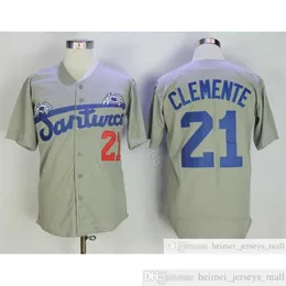 Grey Roberto Clemente Jersey #21 Santurce Crabbers Puerto Rico em Baseball Jersey Baseballs Button Down Shirt Remessa rápida