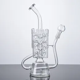 IN MAGAZZINO Unico Inline Perc Narghilè Recycler Bong in vetro Swiss Percolator Dab Rigs Clear Thick Pyrex Water Pipes con 14mm Joint Nail Dome