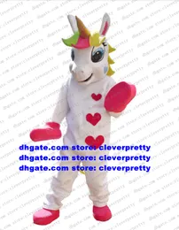 Unicorno Arcobaleno Pony Cavallo Volante Cuore carino Stampato Costume della mascotte Personaggio dei cartoni animati per adulti Showtime Puntelli di scena Promozione dell'immagine CX005