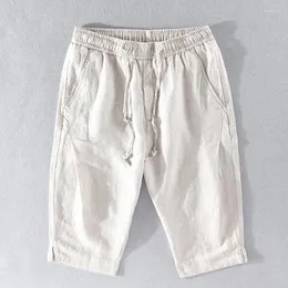 남성용 바지 디자이너 리넨 송아지 길이 남성 브랜드 패션 넓은 다리 바지 Flax Pantalones Pantaloni를위한 캐주얼