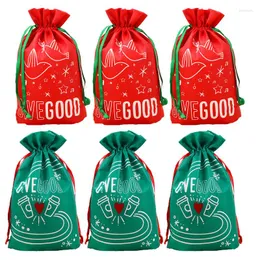 Confezione regalo 6 pezzi 15 10 pollici Sacchetti di Natale con coulisse 3D Riutilizzabile Rosso/Verde Tessuto Compleanno Per bambini Bomboniere/Caramelle