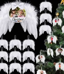 2023 sublimation feather angel wing ornament christmas MDF hanging decoration ornaments Xmas pedant heat transfer customize logo