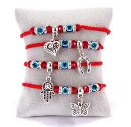 Fashion Red String Blue Turkish Evil Eye Charm Bracelet Thread Hamsa Horseshoe Heart Butterfly Dangle Charms Braid Jewelry