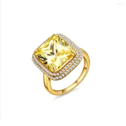 Anéis de casamento Luxury Sill Sill Silfra com zircônia amarela In18k Color Gold Color Crystal Zircon Moissanite Ring Engagement Lovers Casal