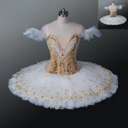 Scena noszona profesjonalna wysokiej jakości dziewczęta wydajność Gold Velvet Ballet Tutu Dress