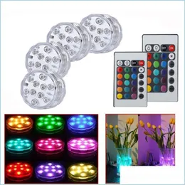 Nocne światła LED RGB Lampa zanurzalna IP65 Bateria Obsługiwana Mticolor Zmiana podwodnych świateł basenowych z zdalnym sterowaniem dla w dhulc